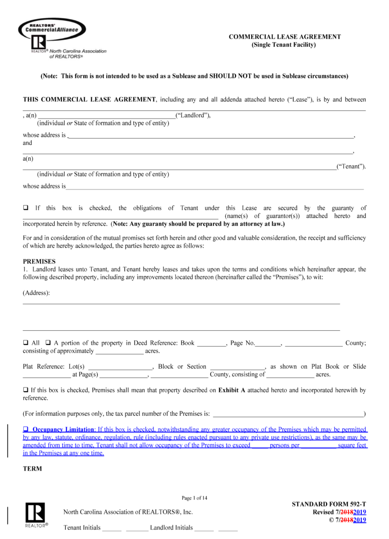 Free North Carolina Commercial Lease Agreement Template Pdf Word