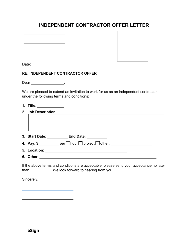 Free Independent Contractor Offer Letter Pdf Word