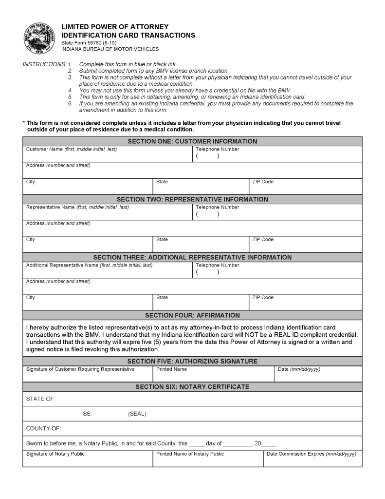 Free Indiana Motor Vehicle Power Of Attorney Form Pdf