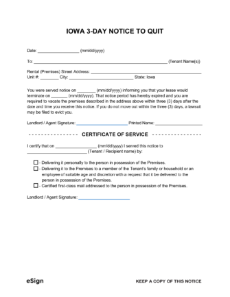 Free Iowa Day Notice To Quit Lease Termination Letter Pdf Word