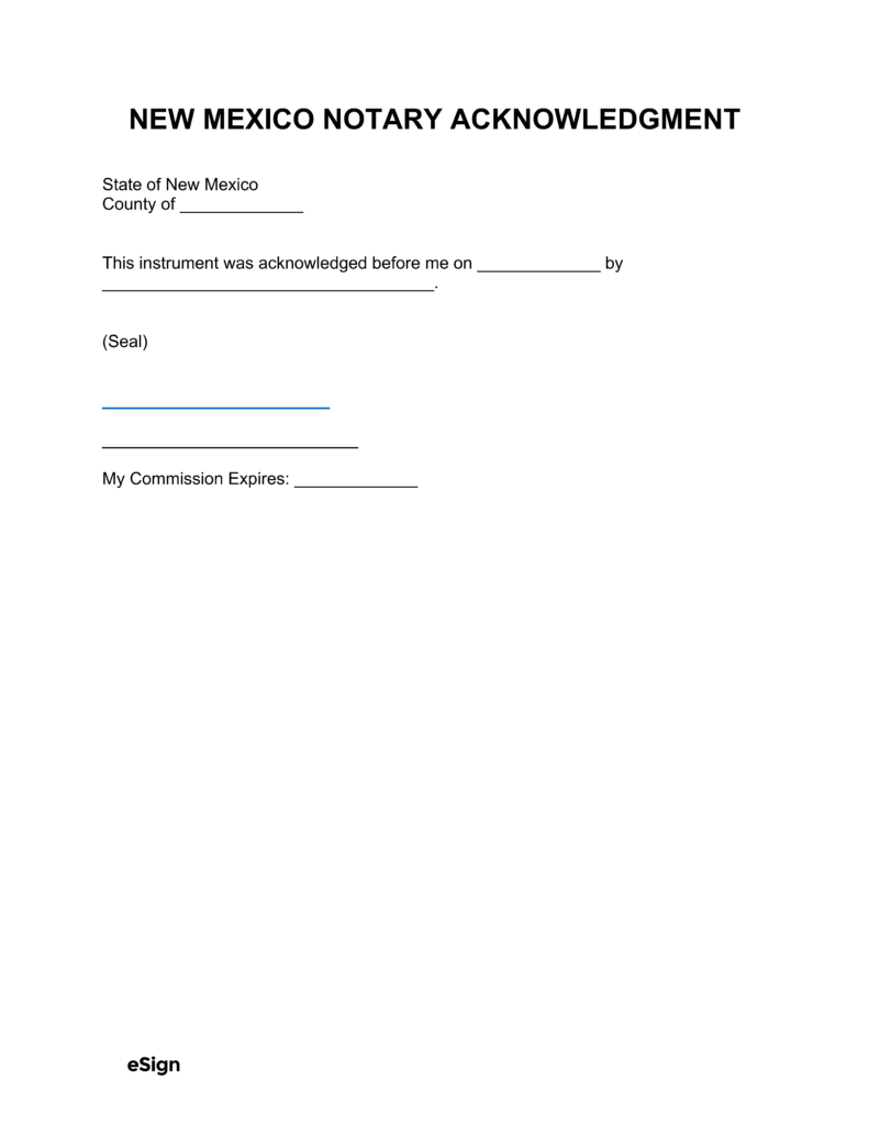 Free New Mexico Notary Acknowledgement Form Acknowledgement Of A Mark