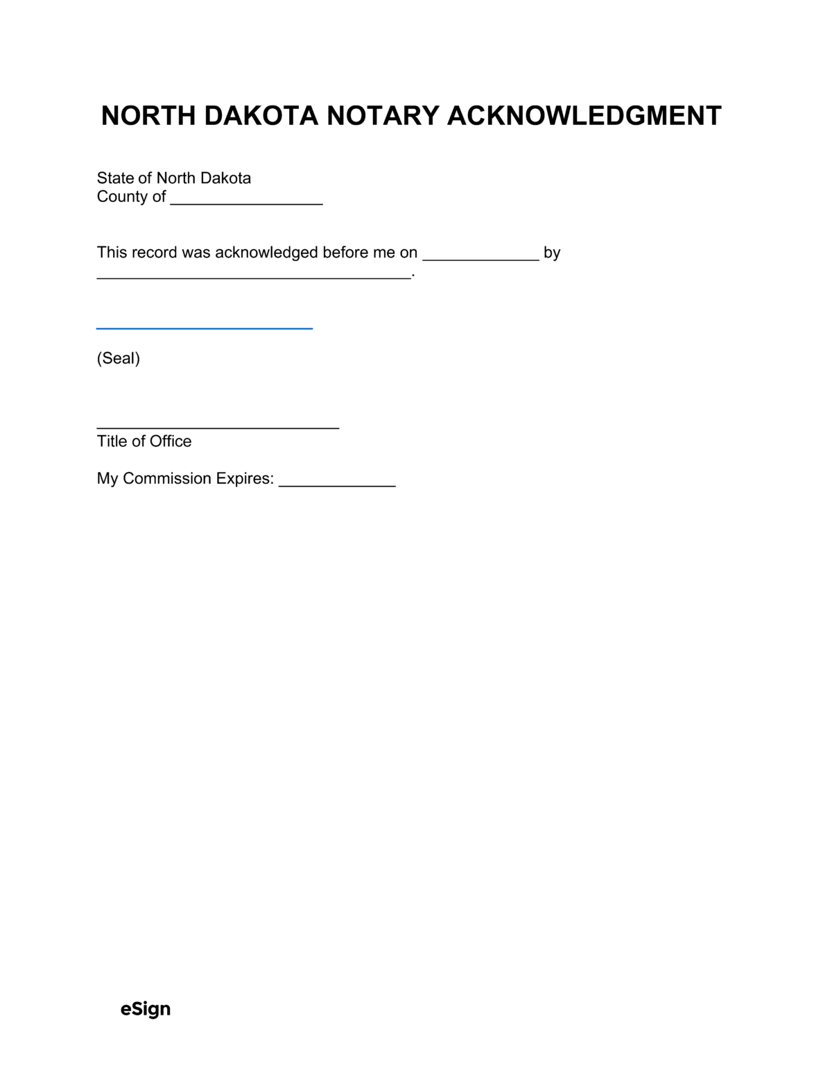 Free North Dakota Notary Acknowledgment Form Pdf Word