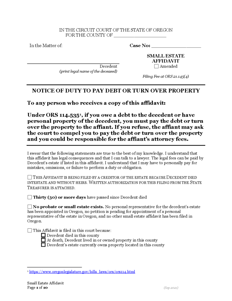 Free Oregon Self Proving Affidavit Form Pdf Word Eforms Reverasite