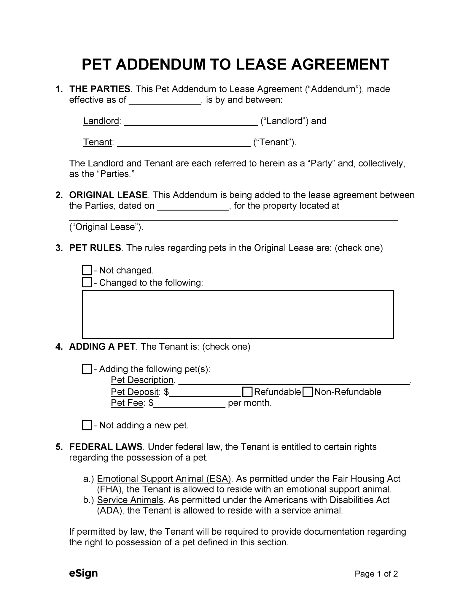 Free Pet Addendum To Lease Templates Pdf Word