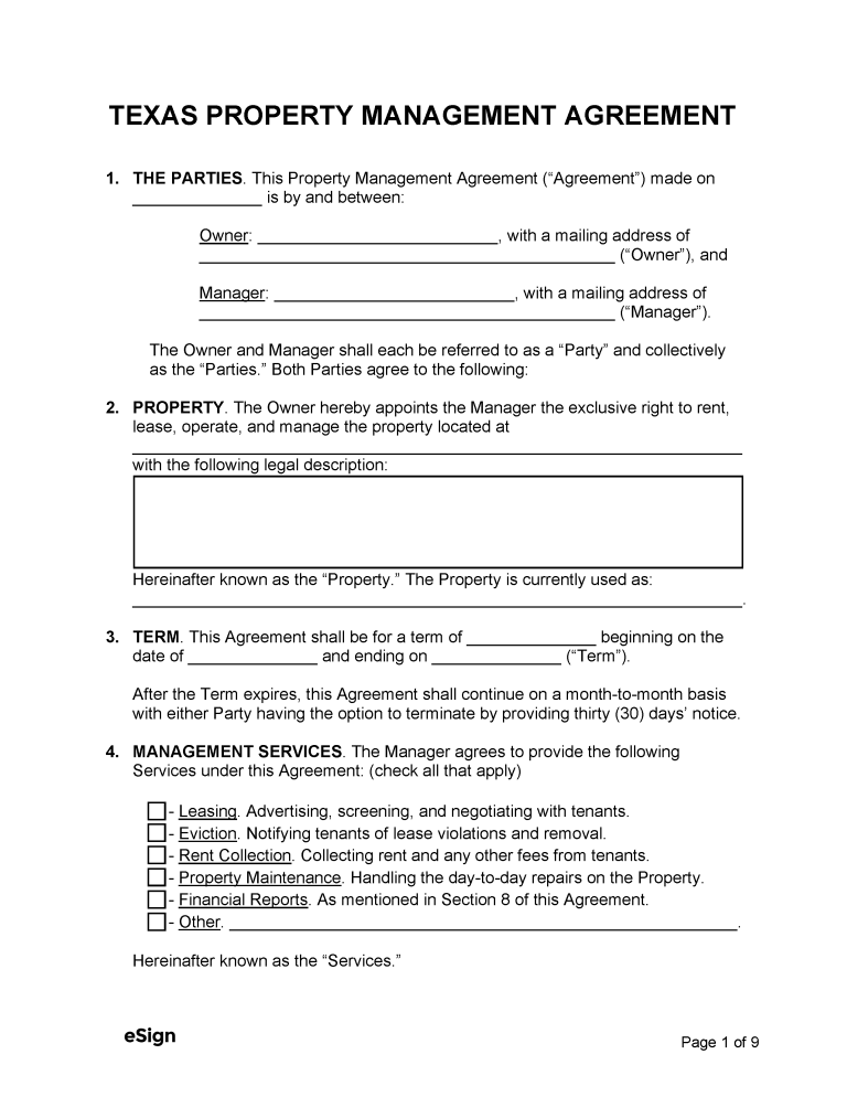 Free Texas Property Management Agreement PDF Word