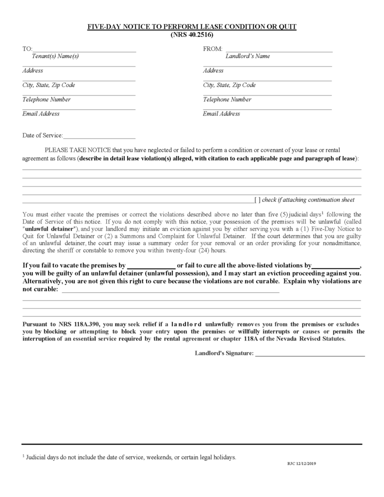 Free nevada eviction notice templates 8 pdf word