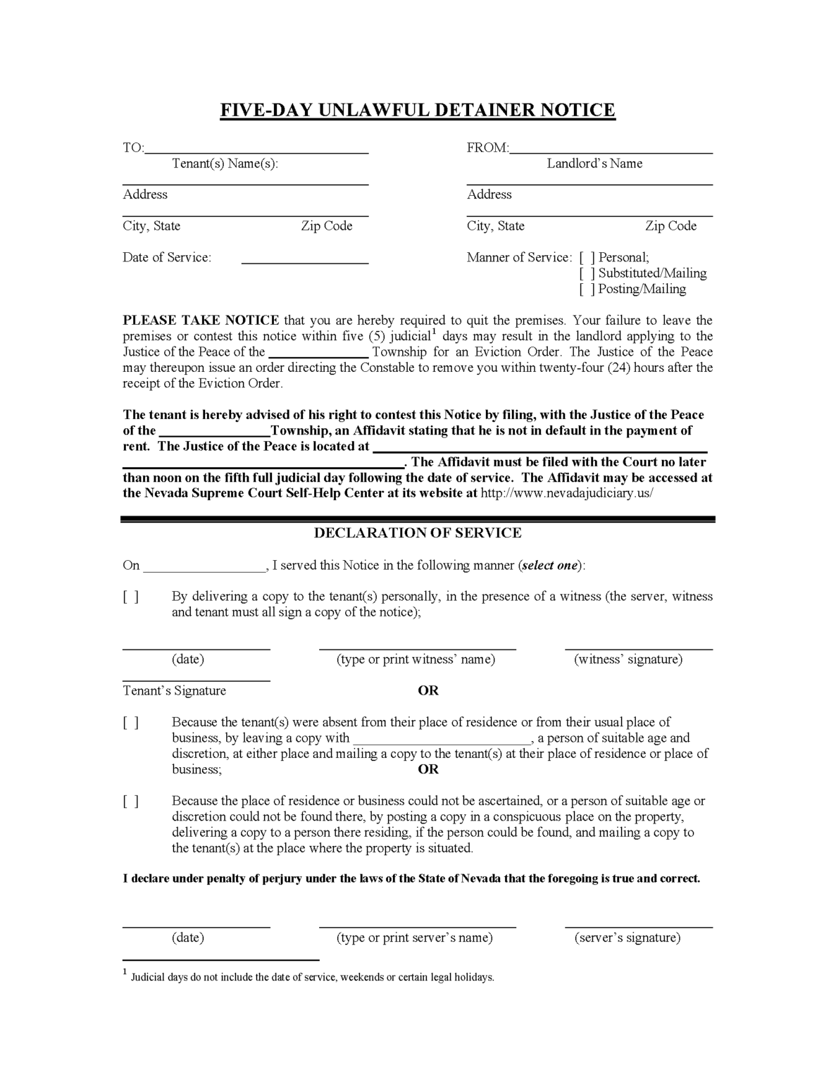 Free Nevada Eviction Notice Templates Laws PDF Word