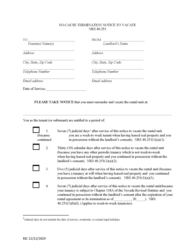 Free Nevada 30Day Notice to Quit Lease Termination Letter PDF