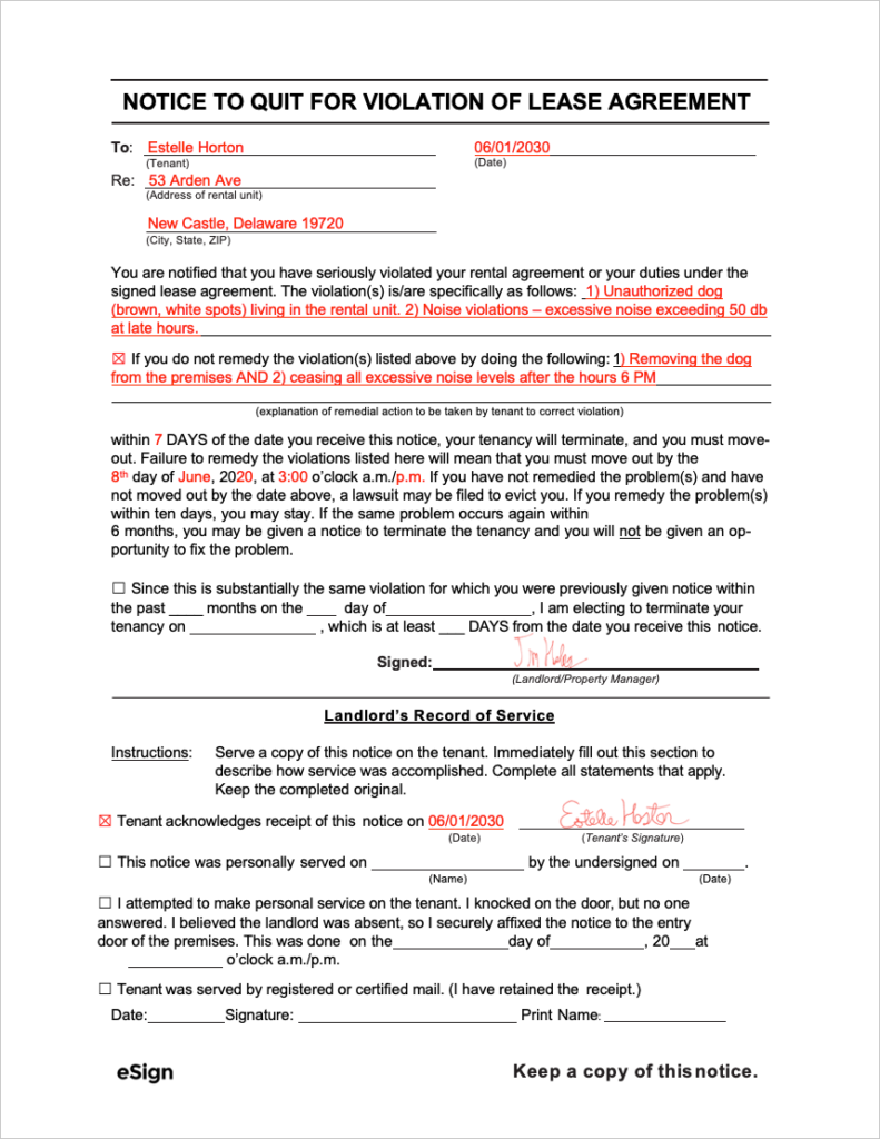 Free Notice to Comply or Quit Templates  Non-Compliance - PDF  Word