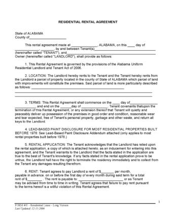 free alabama standard residential lease agreement pdf word