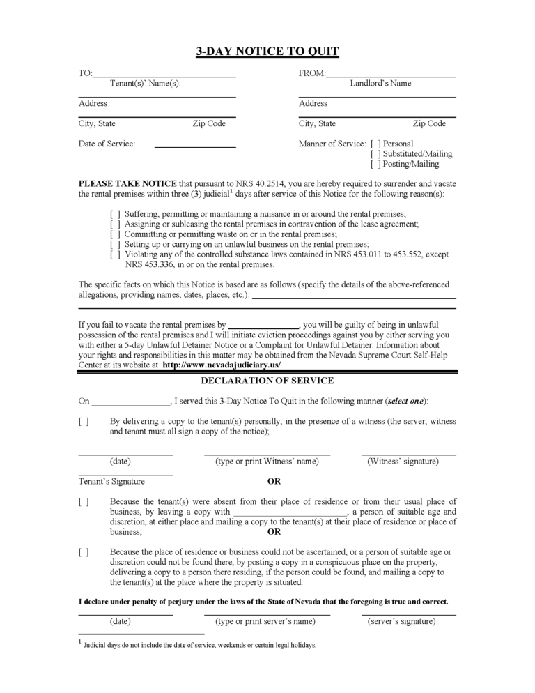 Free Nevada Eviction Notice Templates (8) | PDF | Word