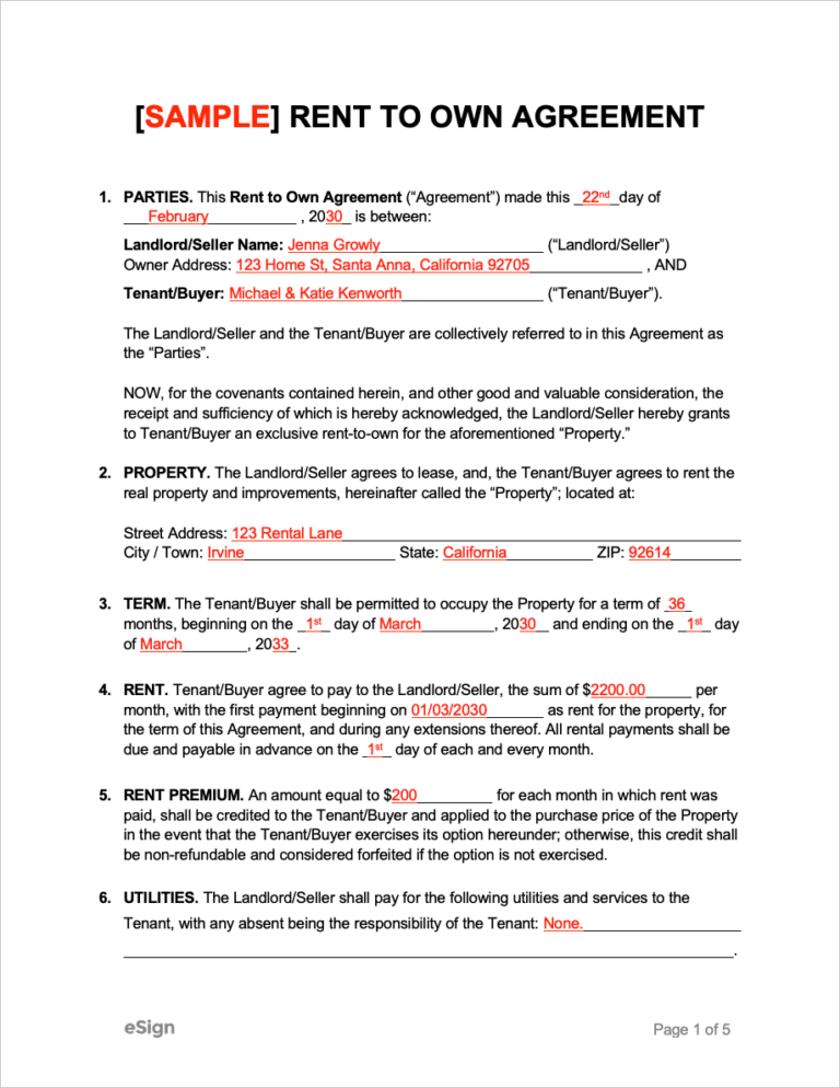 Free Rent-to-Own (Lease Option) Agreement | PDF | Word