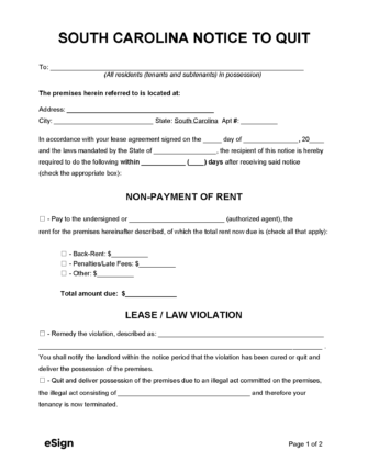 Free South Carolina Eviction Notice Templates | Laws - PDF | Word