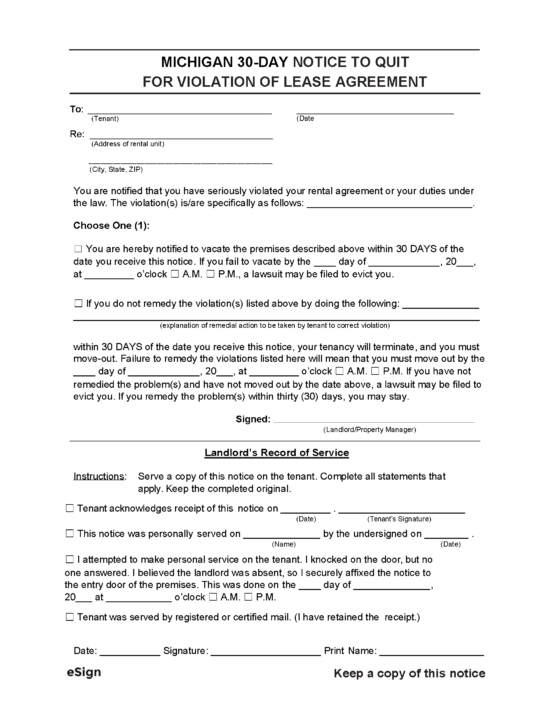 Michigan Eviction Notice Templates Laws Pdf Word 2021 5383