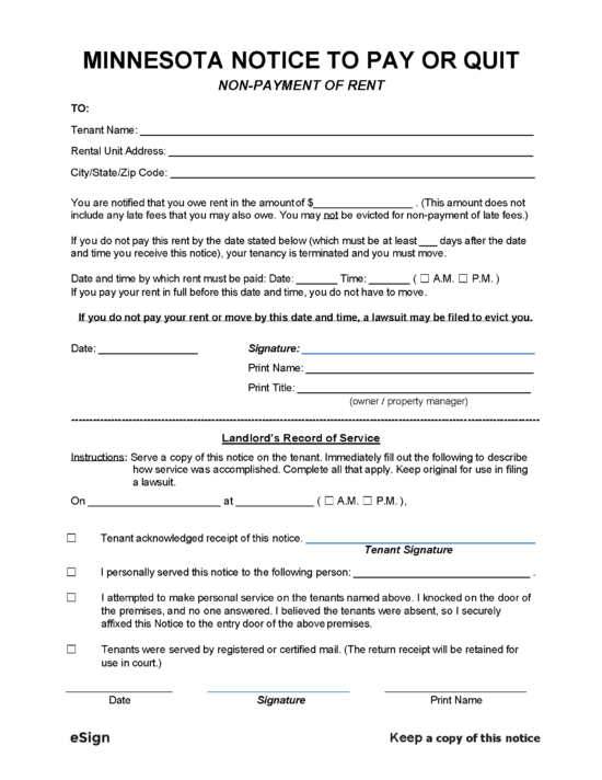 Free Minnesota Eviction Notice Templates Laws PDF Word