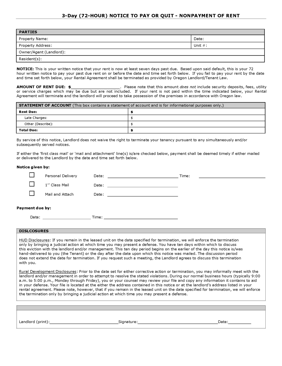Free Oregon Eviction Notice Templates Laws PDF Word