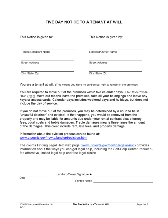 Free Utah Eviction Notice Templates 