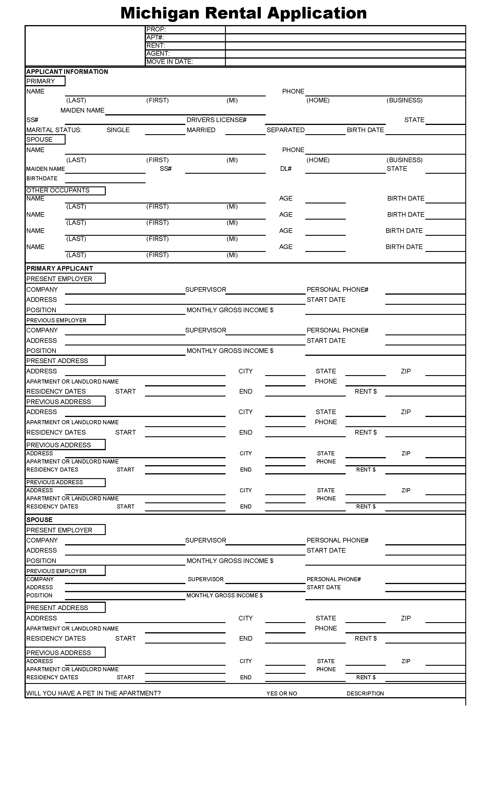 Michigan Rental Application PDF (2021)