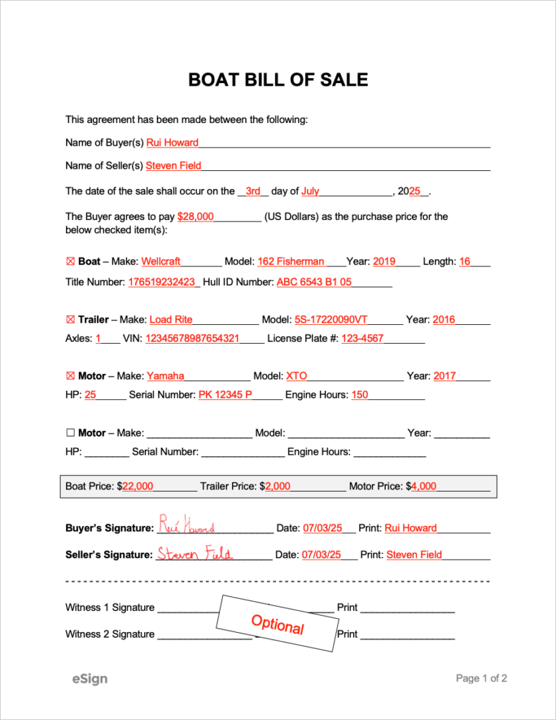 5 Free Boat Bill Of Sale Form Templates Word Excel Free Tennessee