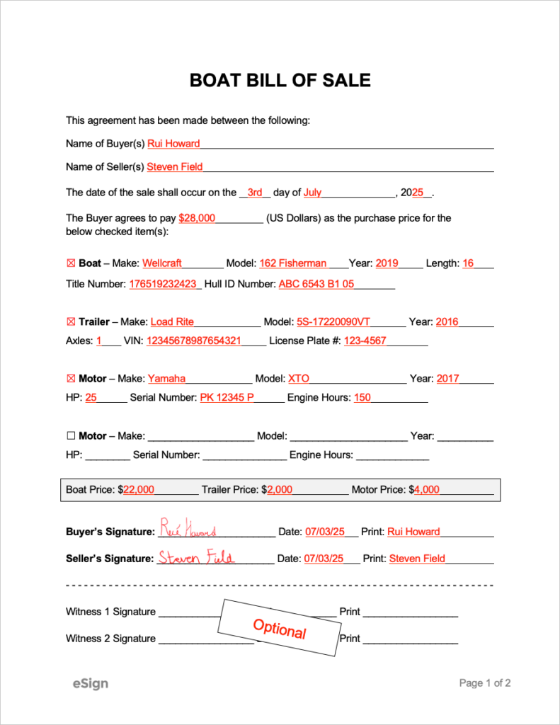 Free Boat (Vessel) Bill of Sale Forms - PDF | Word