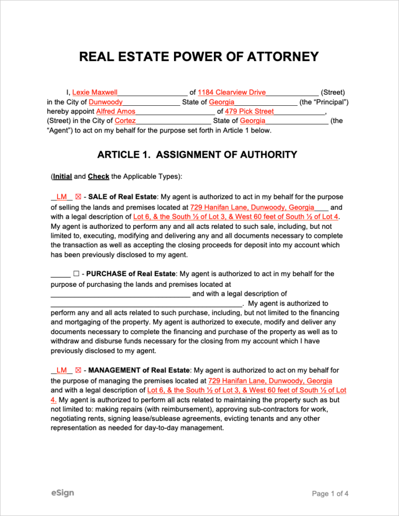 Free Real Estate Power of Attorney Forms PDF Word