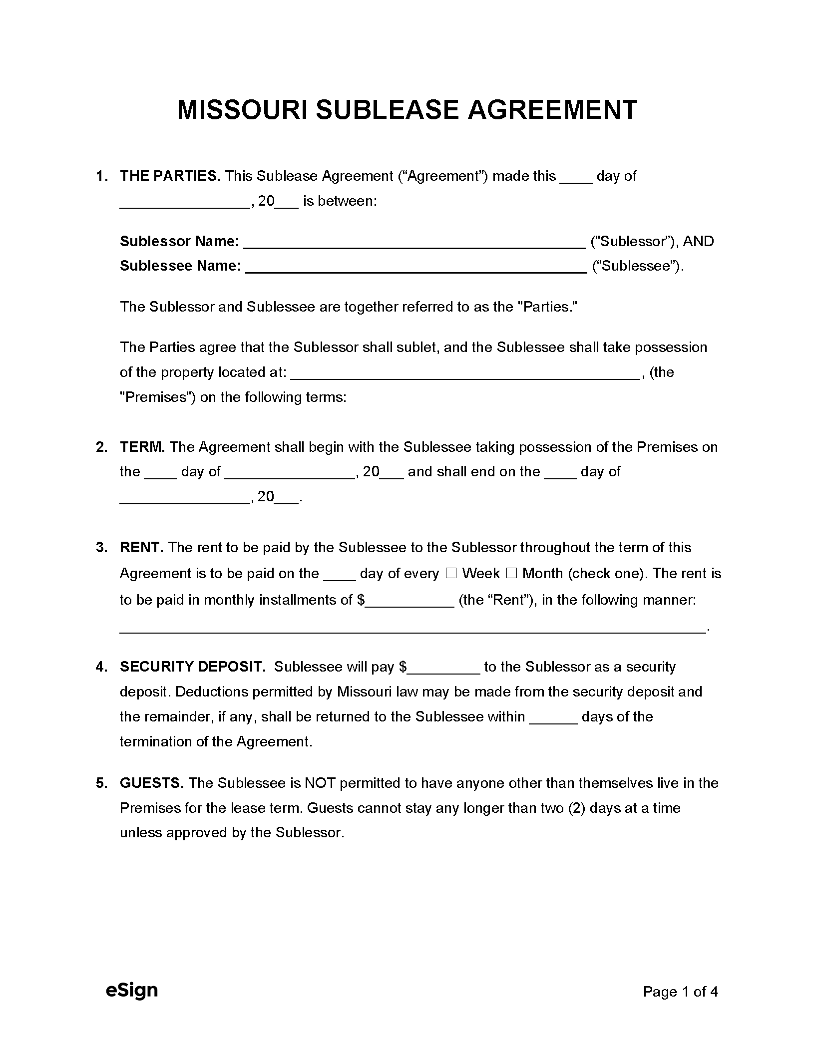 Free Missouri Sublease Agreement Template - PDF | Word