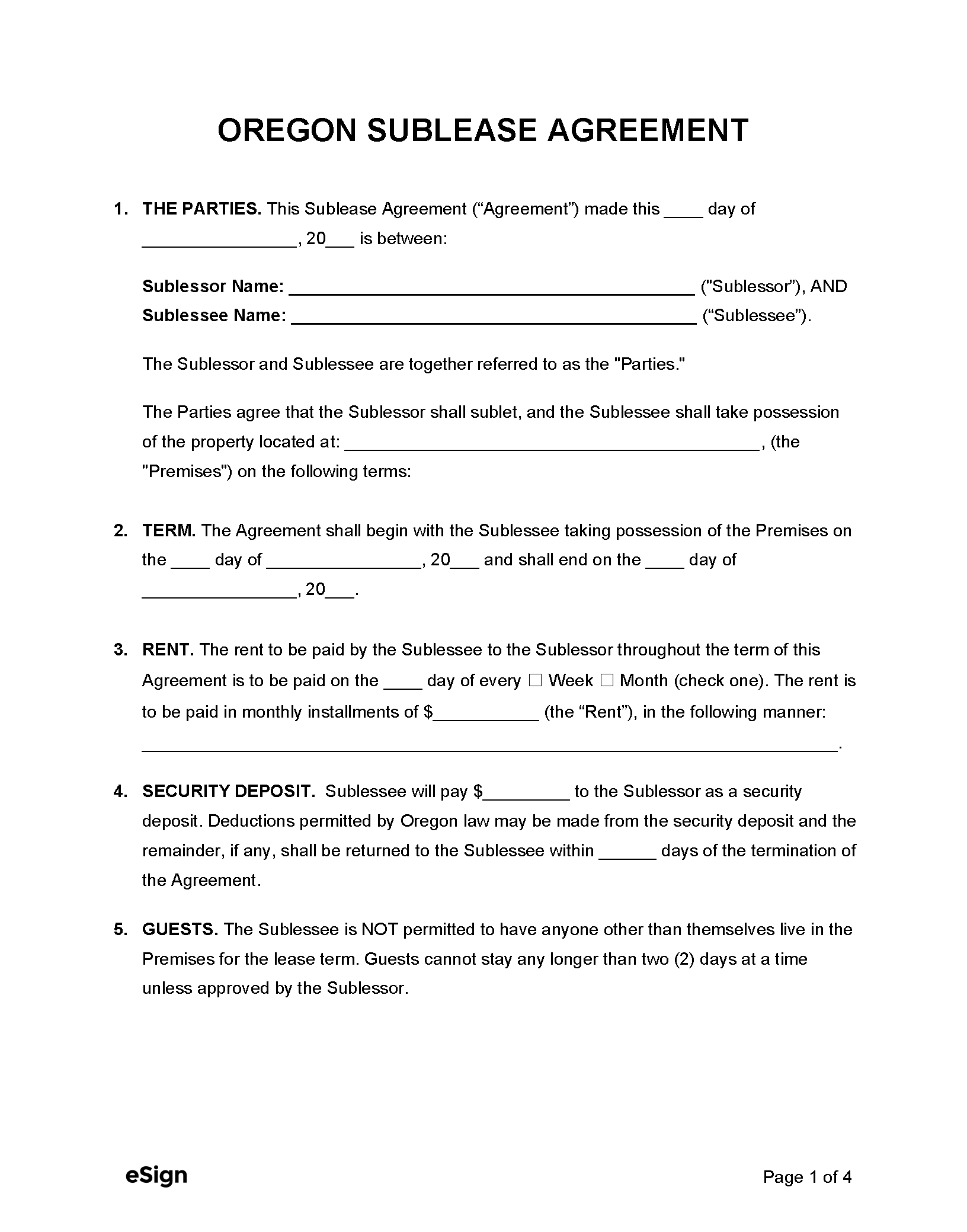 Free Oregon Rental Lease Agreements Laws PDF Word