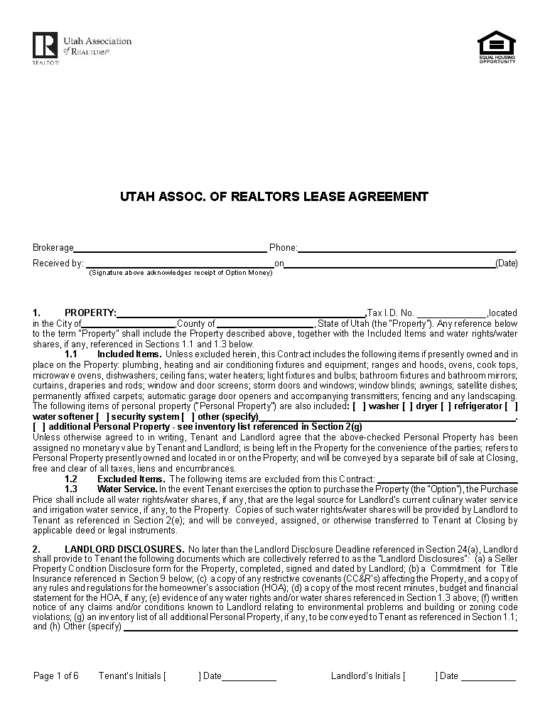 free utah standard residential lease agreement pdf word