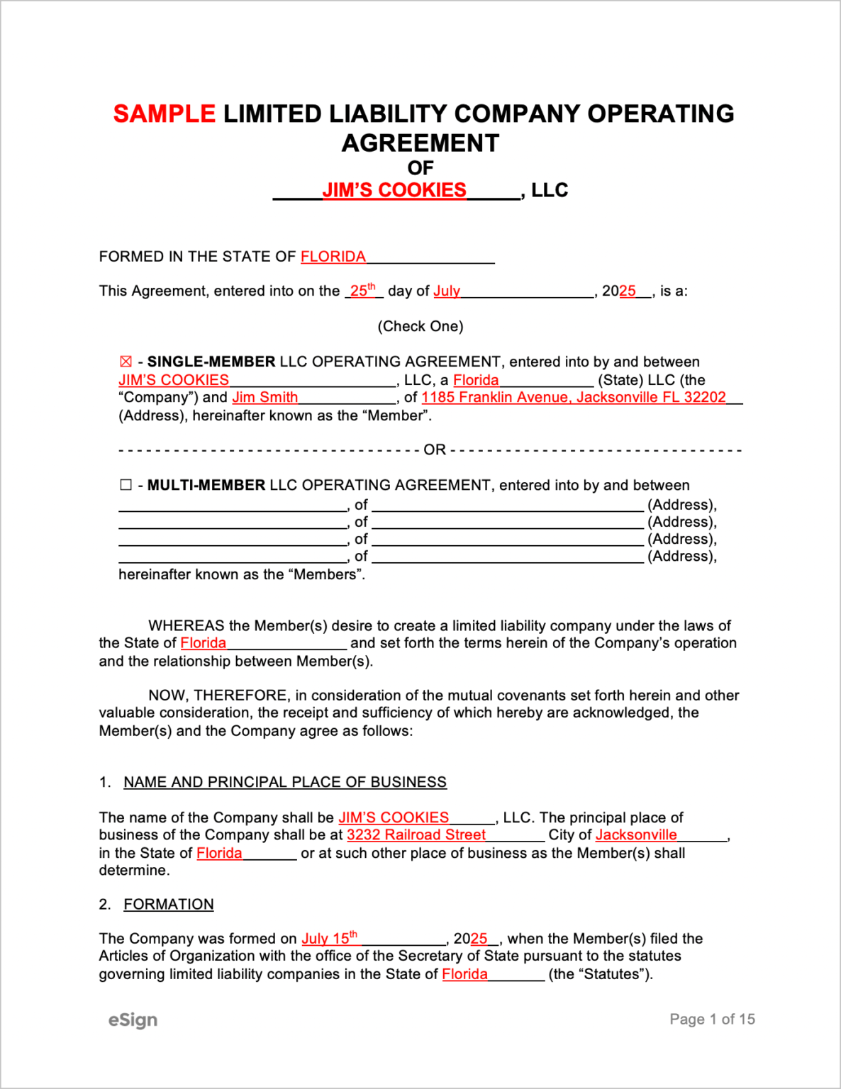 Free LLC Operating Agreement Template PDF Word