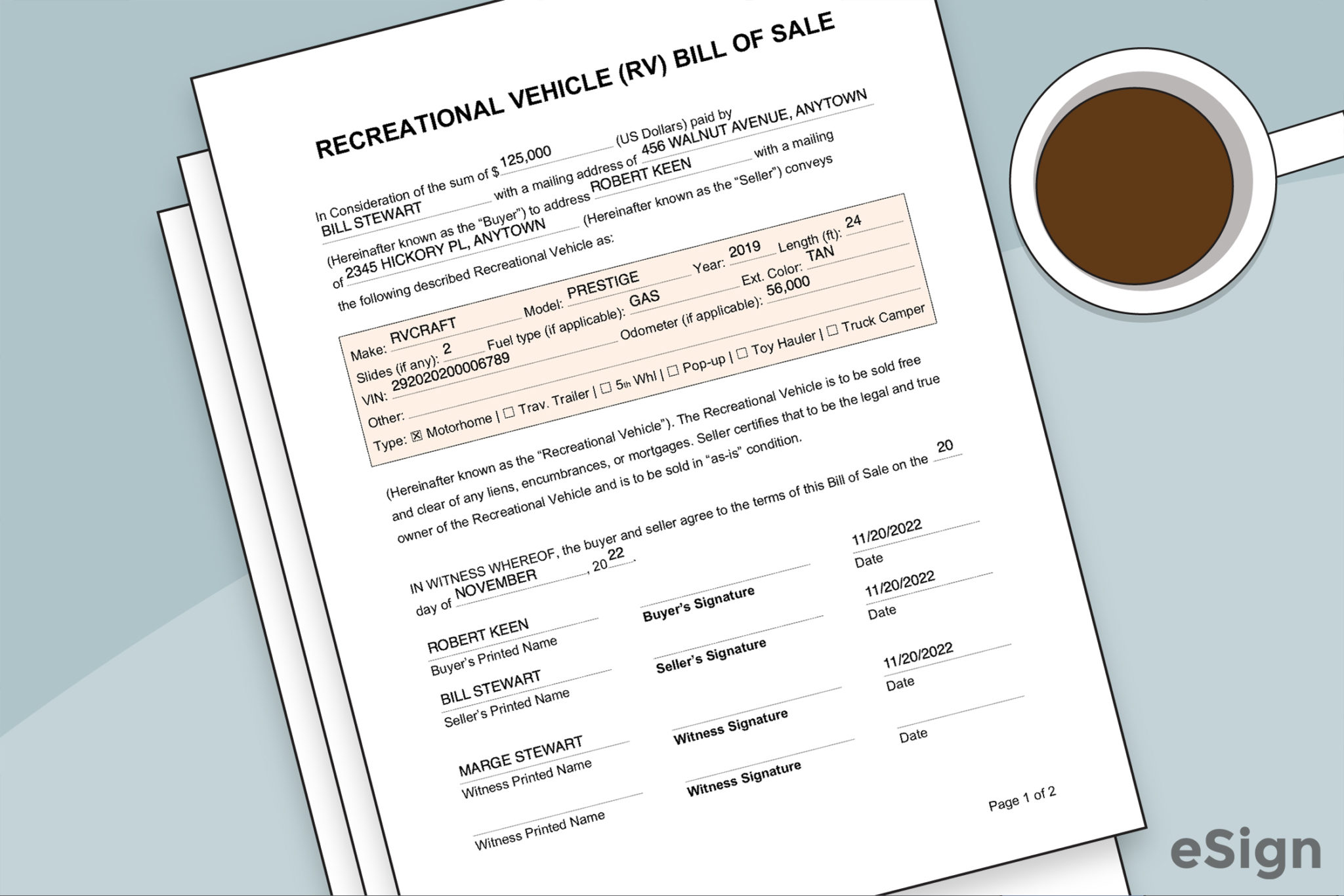 Free RV Bill of Sale PDF Word