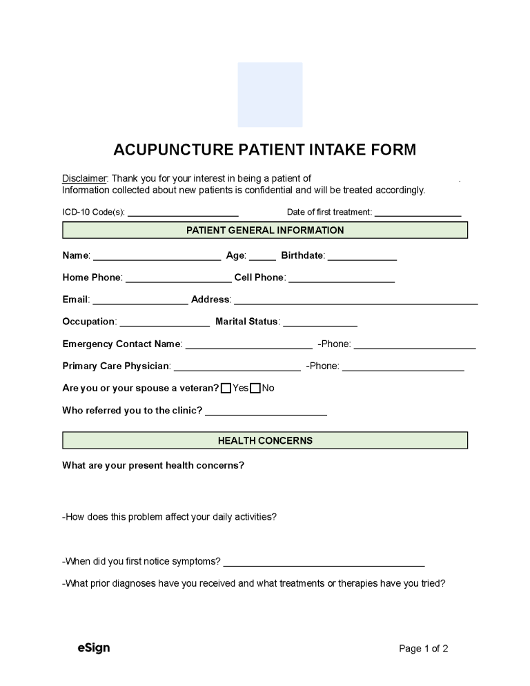 Free Acupuncture Intake Form | PDF | Word