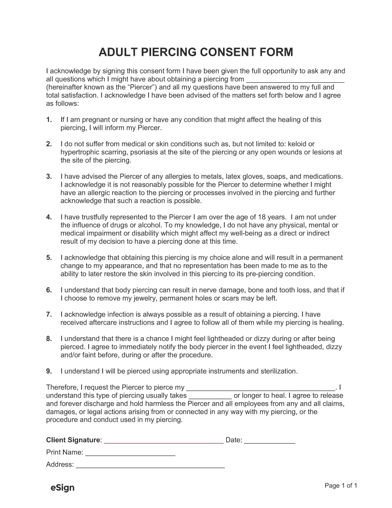 Free Tattoo Consent Form 3 Pdf Word