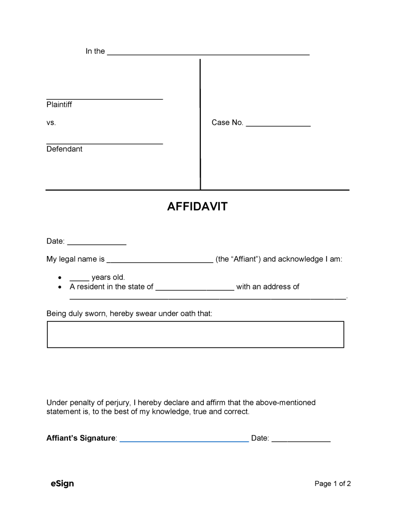 Free Affidavit for Court PDF Word Free Affidavit for Court PDF Word