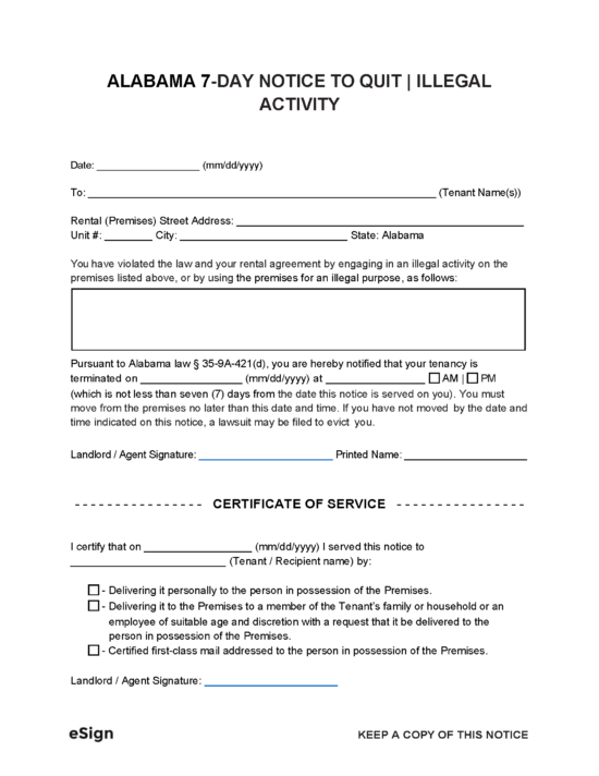 Free Alabama Eviction Notice Template (4) | PDF | Word