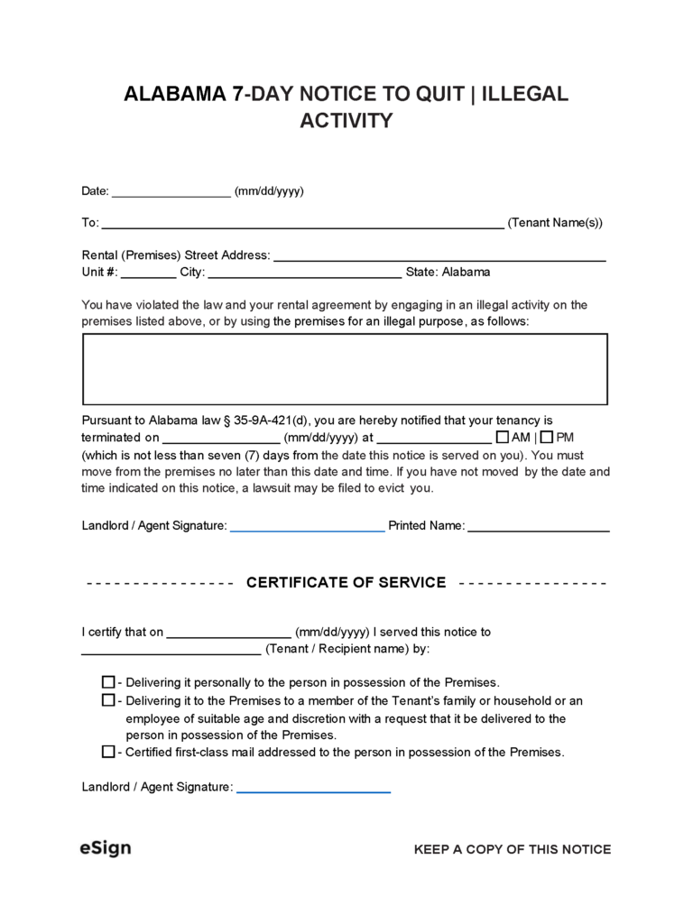 Free Alabama Eviction Notice Template 4 PDF Word
