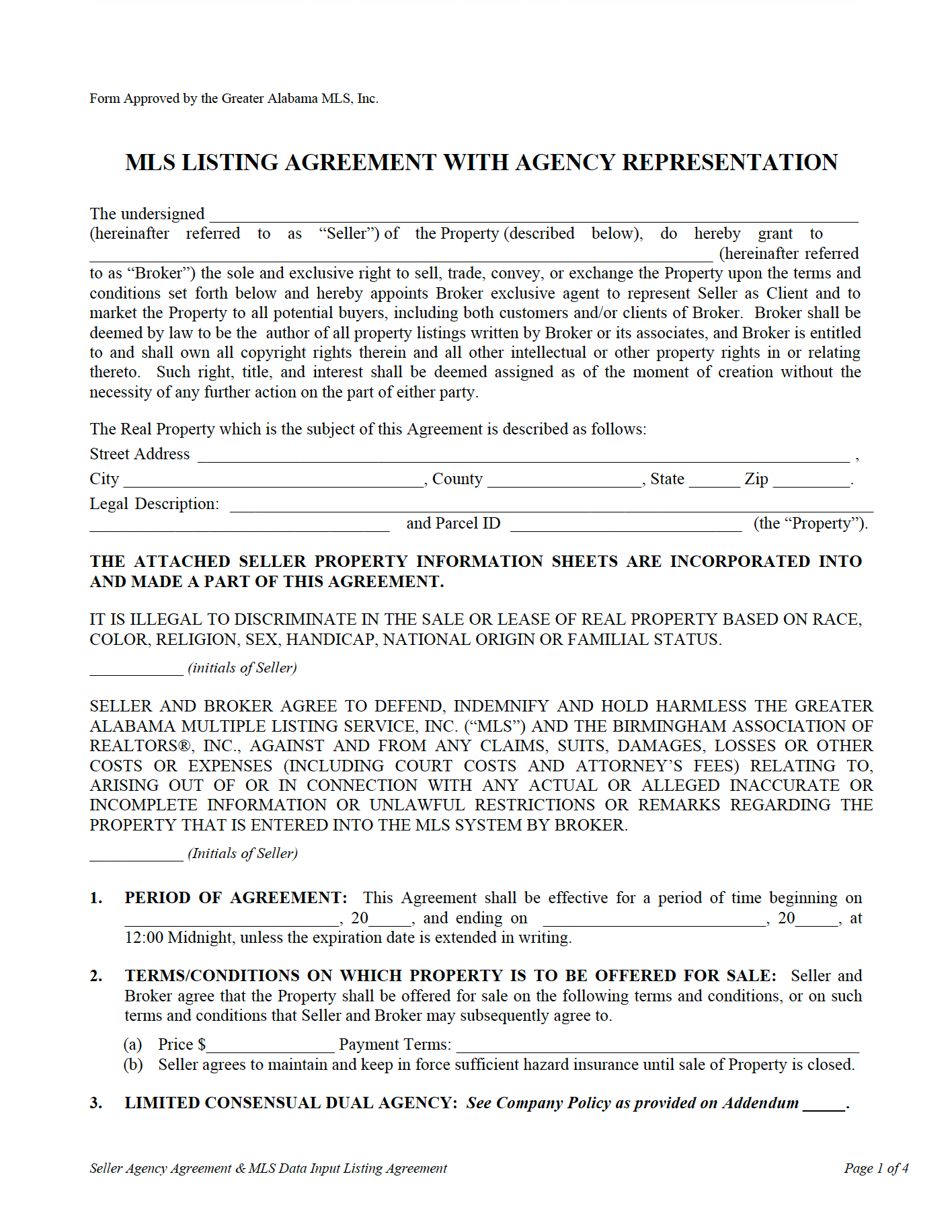Free Alabama Real Estate Listing Agreement PDF Word