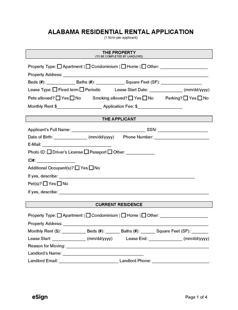 Free Alabama Rental Application Form Pdf Word 4487