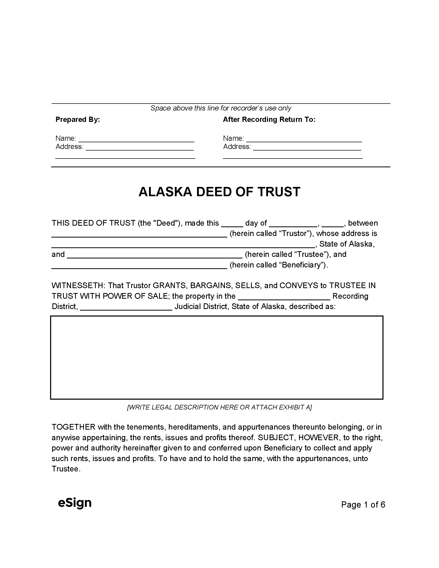 Free Alaska Deed of Trust Form - PDF | Word