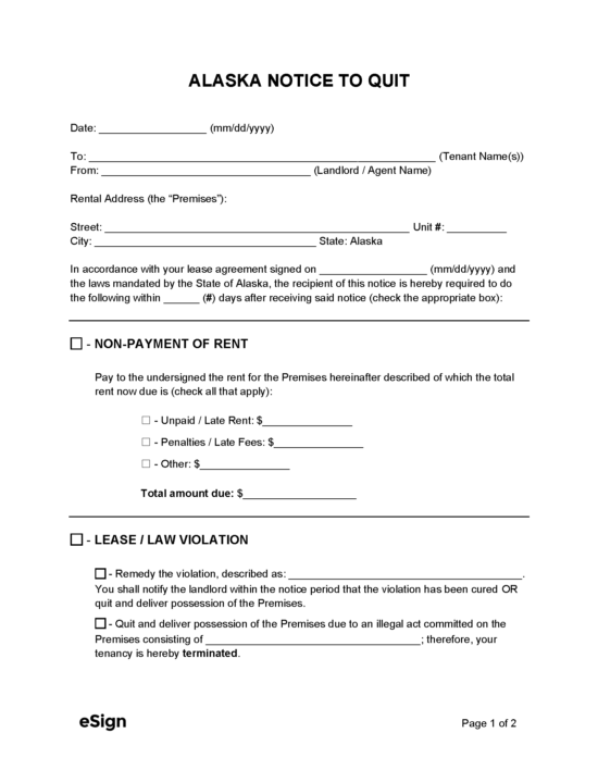 Free Alaska Eviction Notice Templates (6) PDF Word