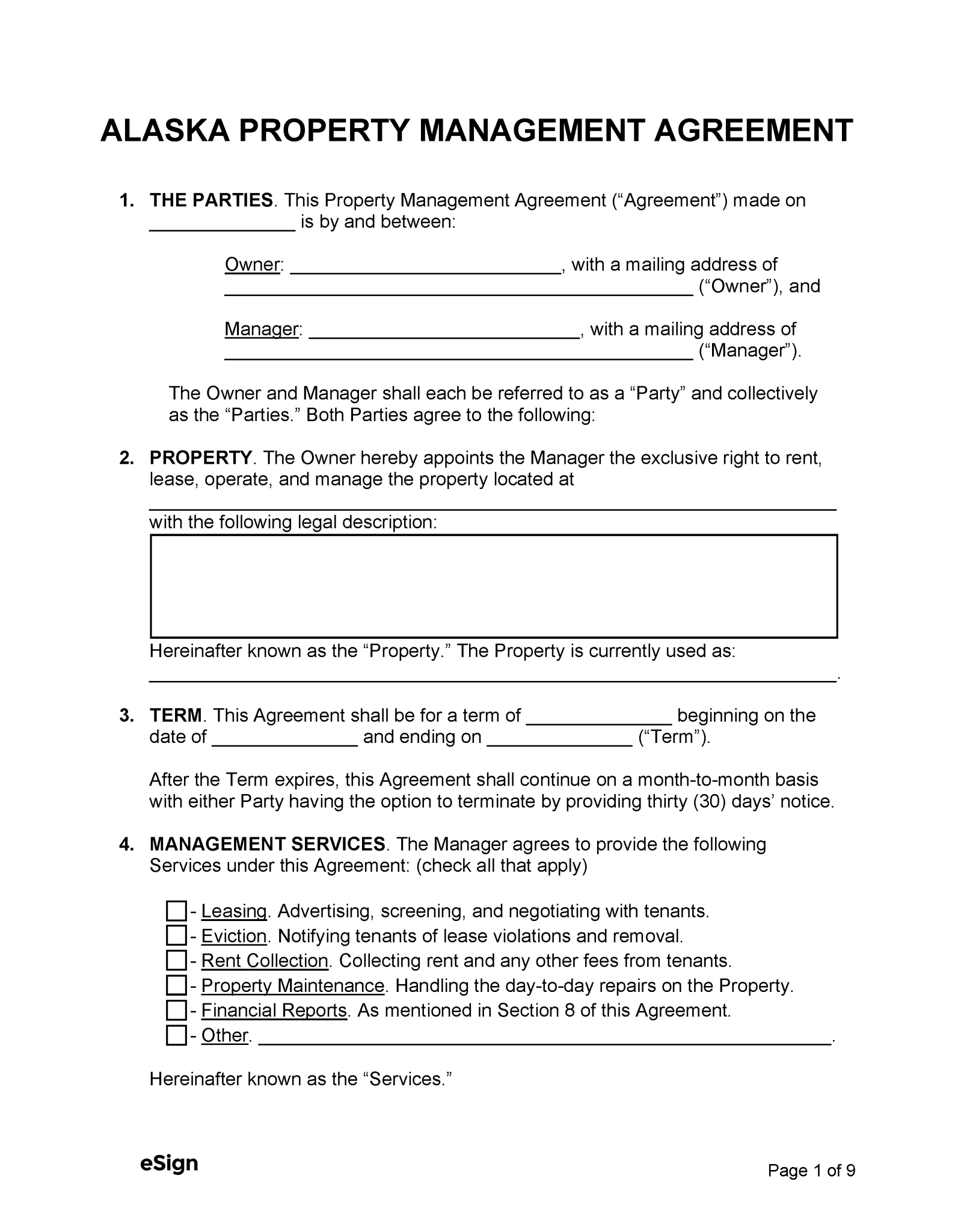 Free Alaska Property Management Agreement PDF Word