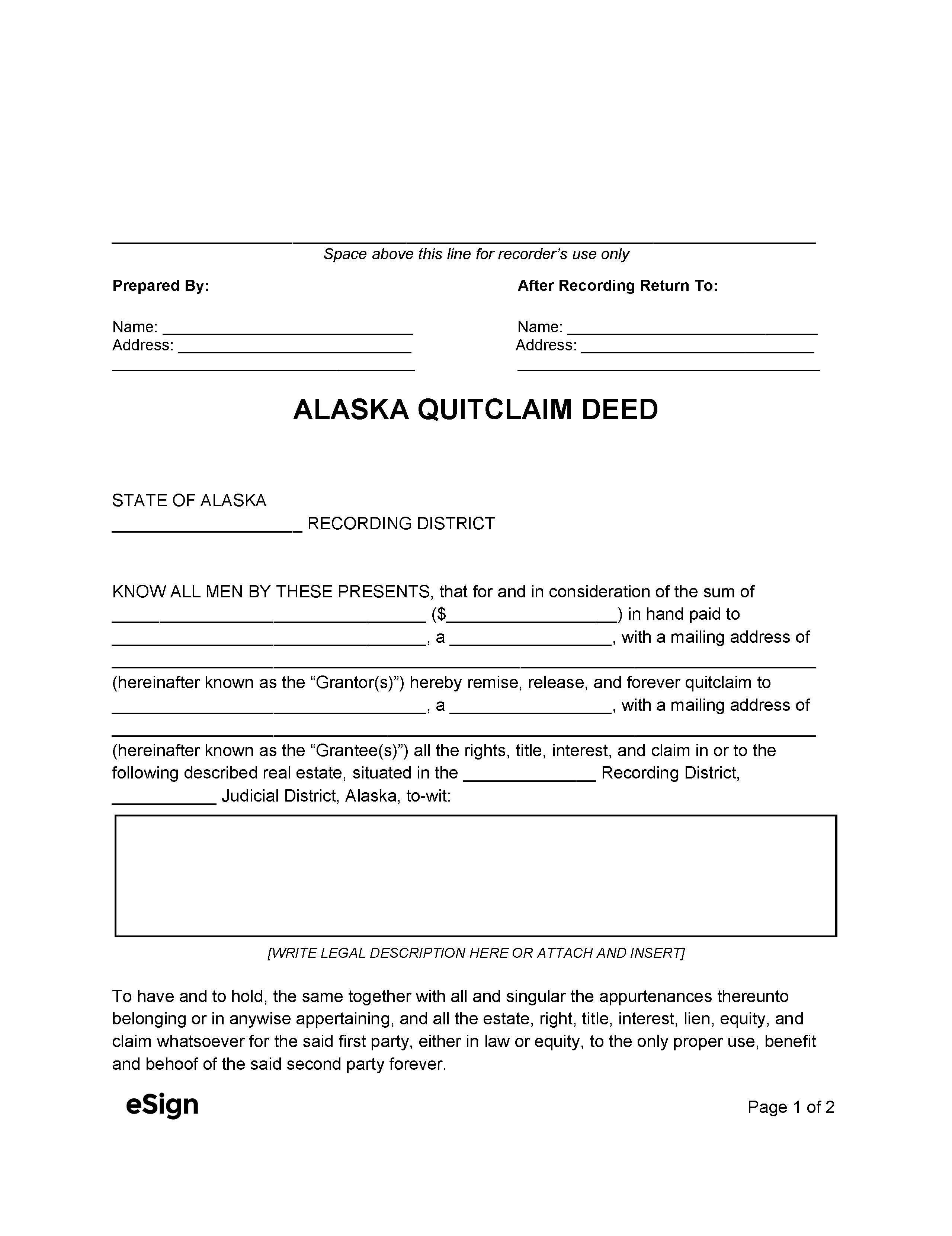 Free Alaska Quit Claim Deed Form Pdf Word 5965