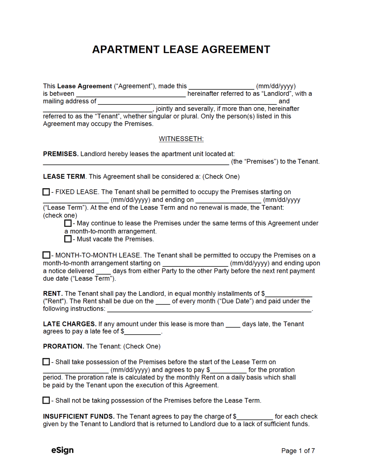 Free Standard Residential Lease Agreement Template PDF Word
