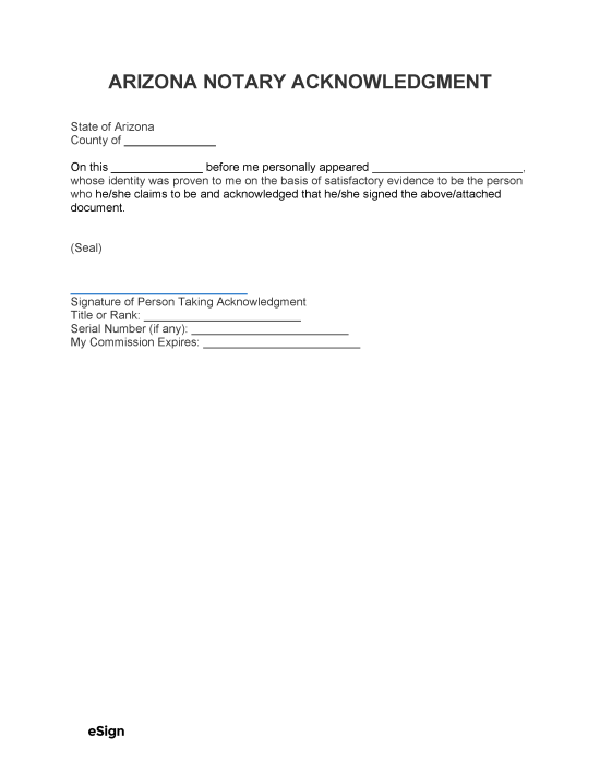 Free Arizona Notary Acknowledgment Form Online Notary PDF Word Free Arizona Notary Acknowledgment Form Online Notary PDF Word