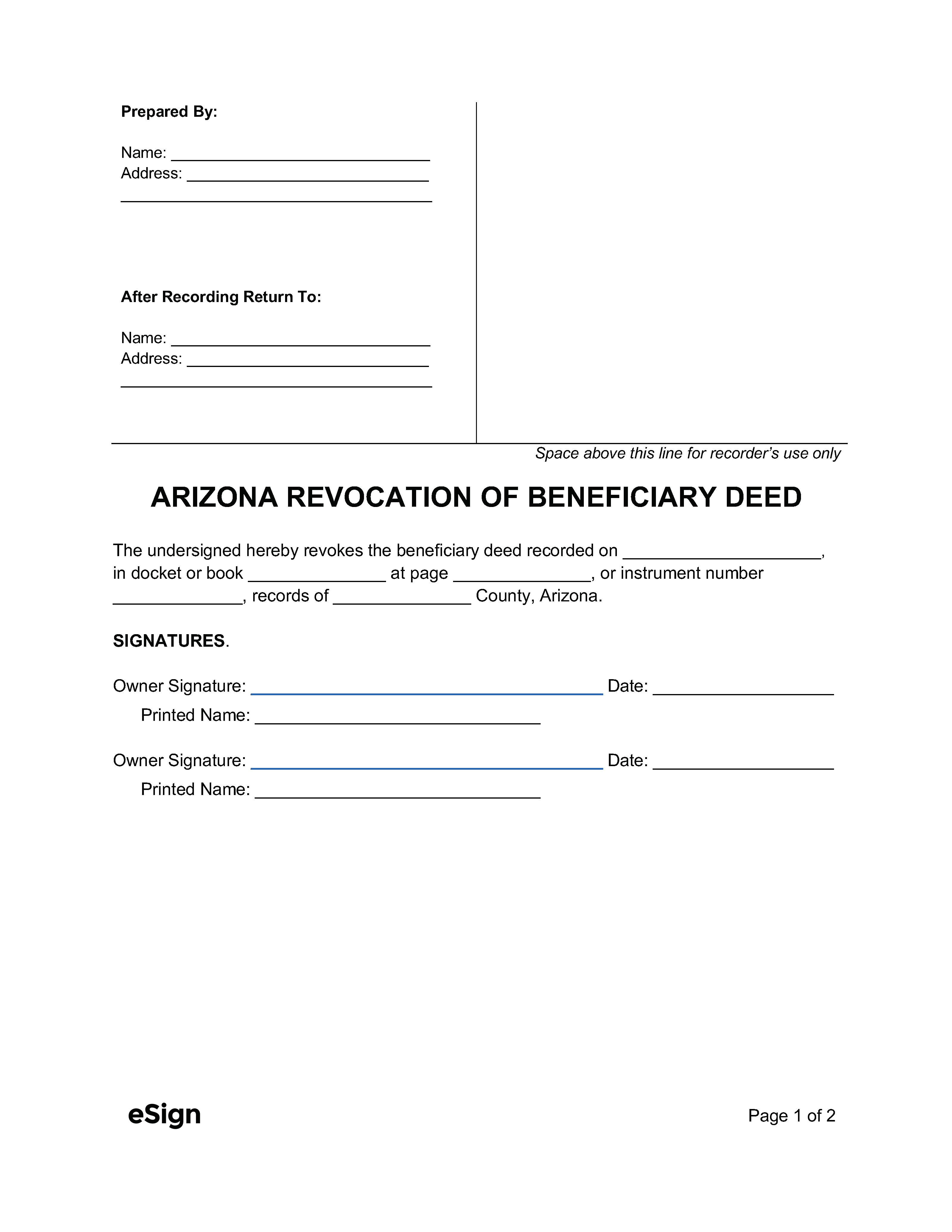 Free Arizona Beneficiary Deed Form PDF Word