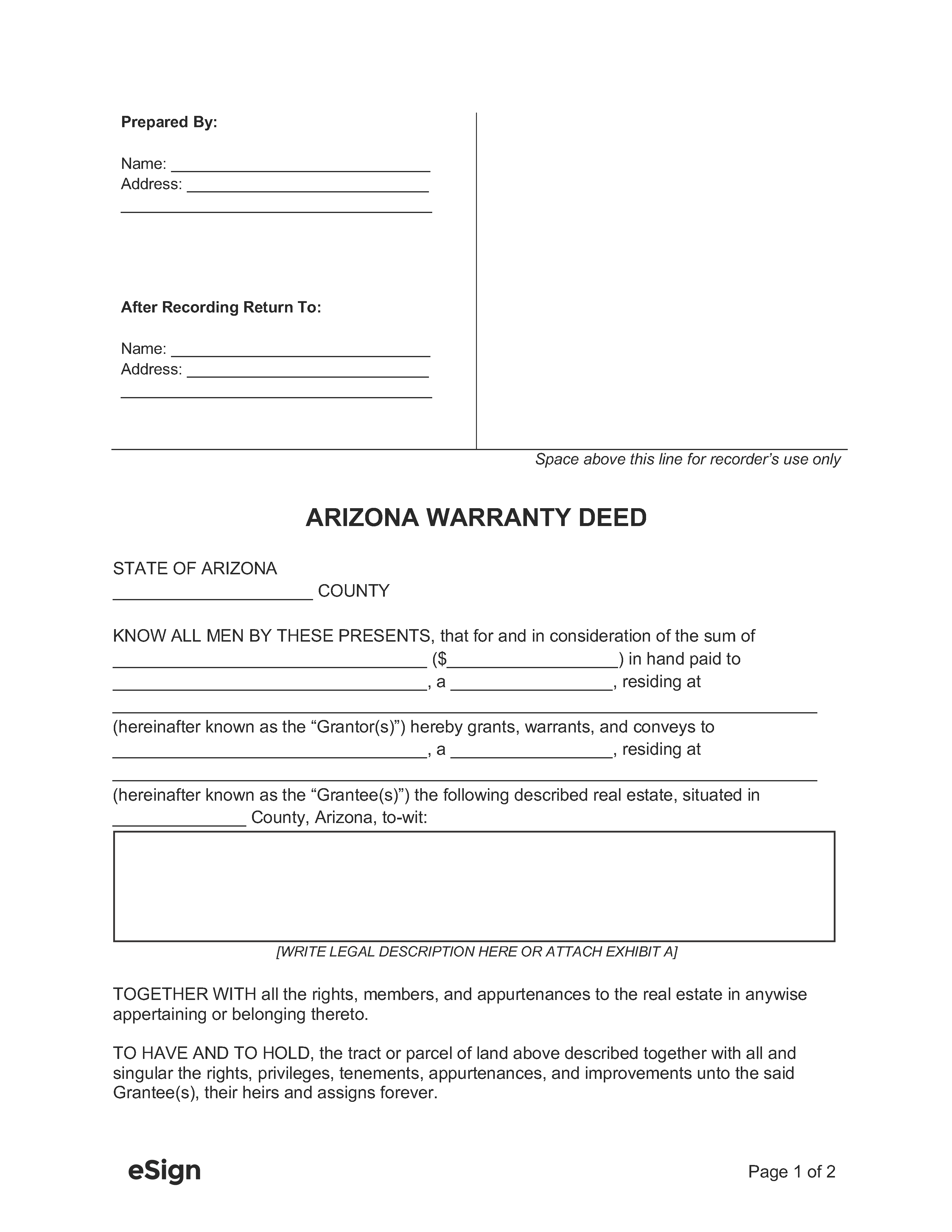 Warranty Deed Form Arizona Fill Out And Sign Printable Pdf Template ...