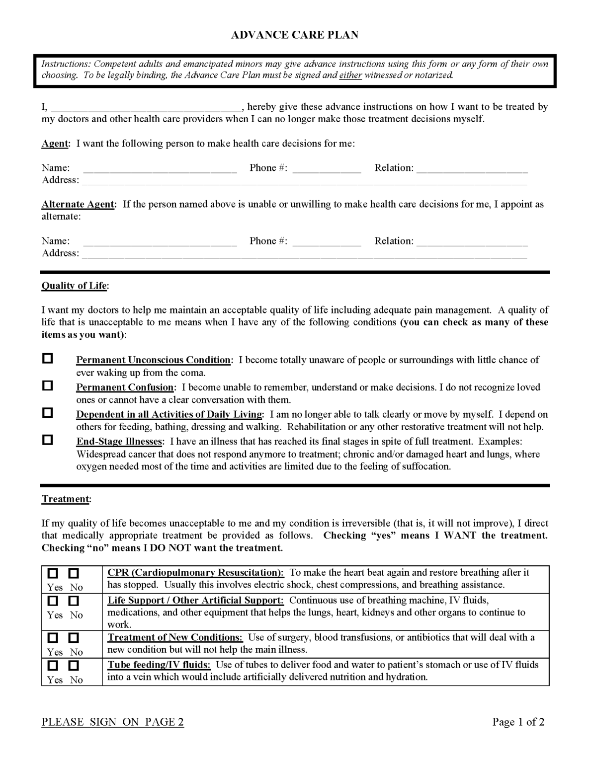 Free Arkansas Advance Directive Form PDF