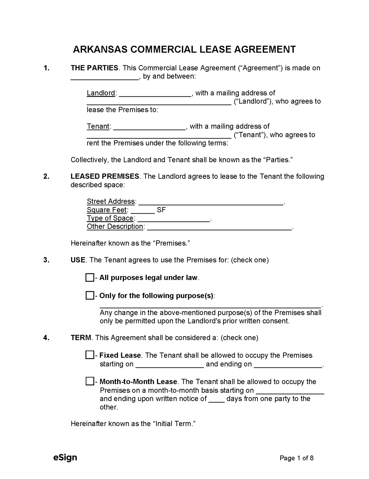 Free Arkansas Commercial Lease Agreement Template Pdf Word