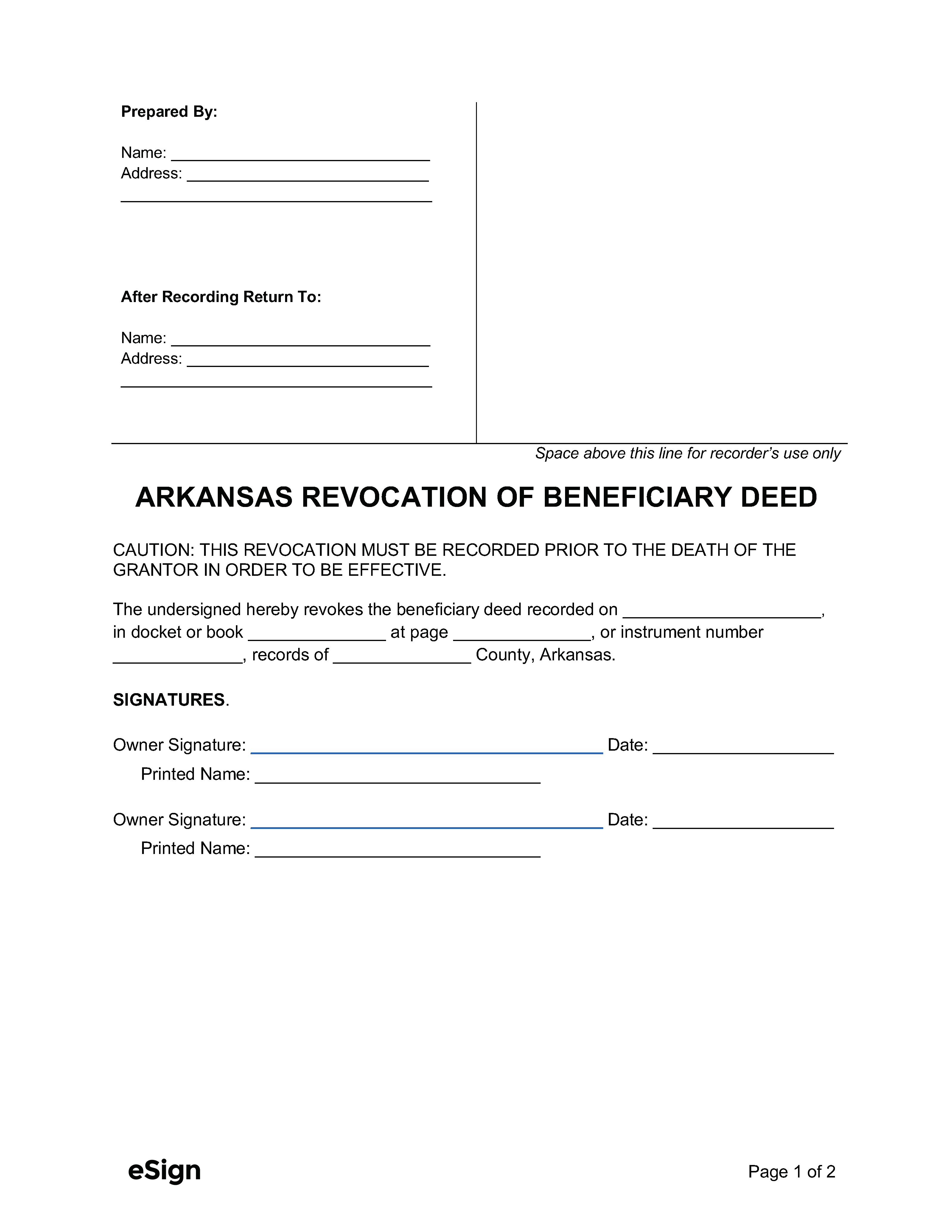 Free Arkansas Beneficiary Deed Form Pdf Word 9893