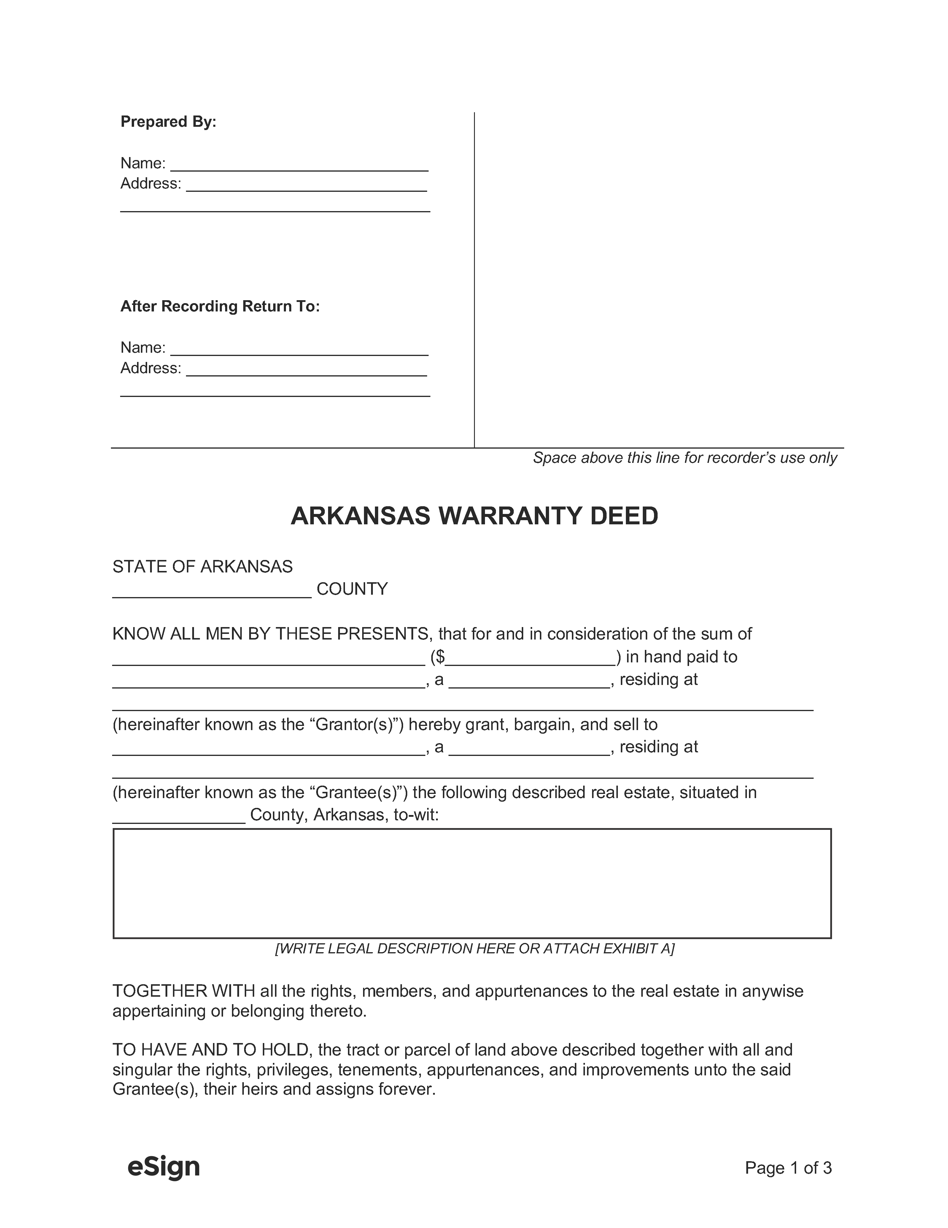 Free Arkansas Deed Forms 2784