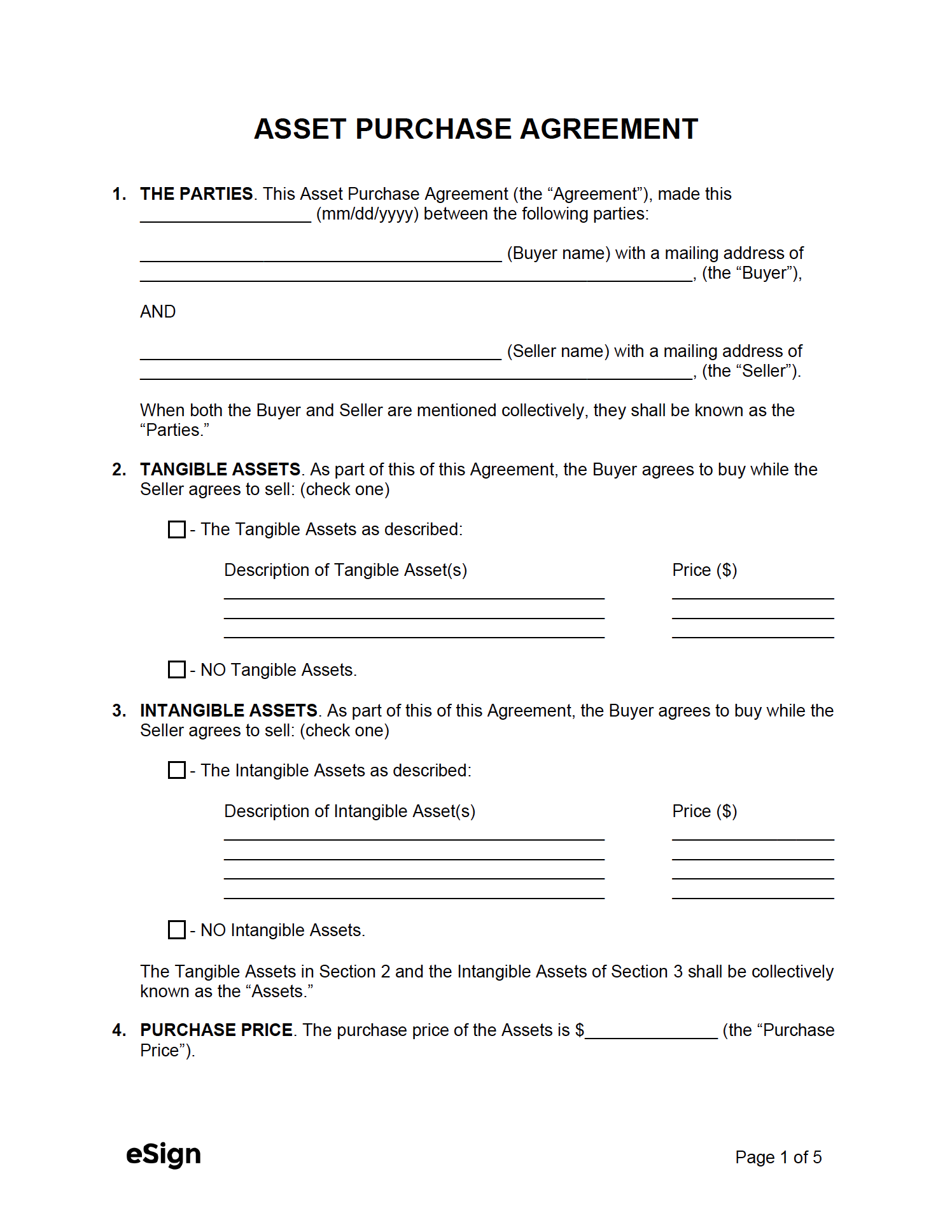 Free Purchase Agreement Templates 7 PDF Word